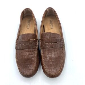 Men's Born Andes Croc Pattern Brown Leather Loafer Size 9.5 M Hand Crafted Shoes